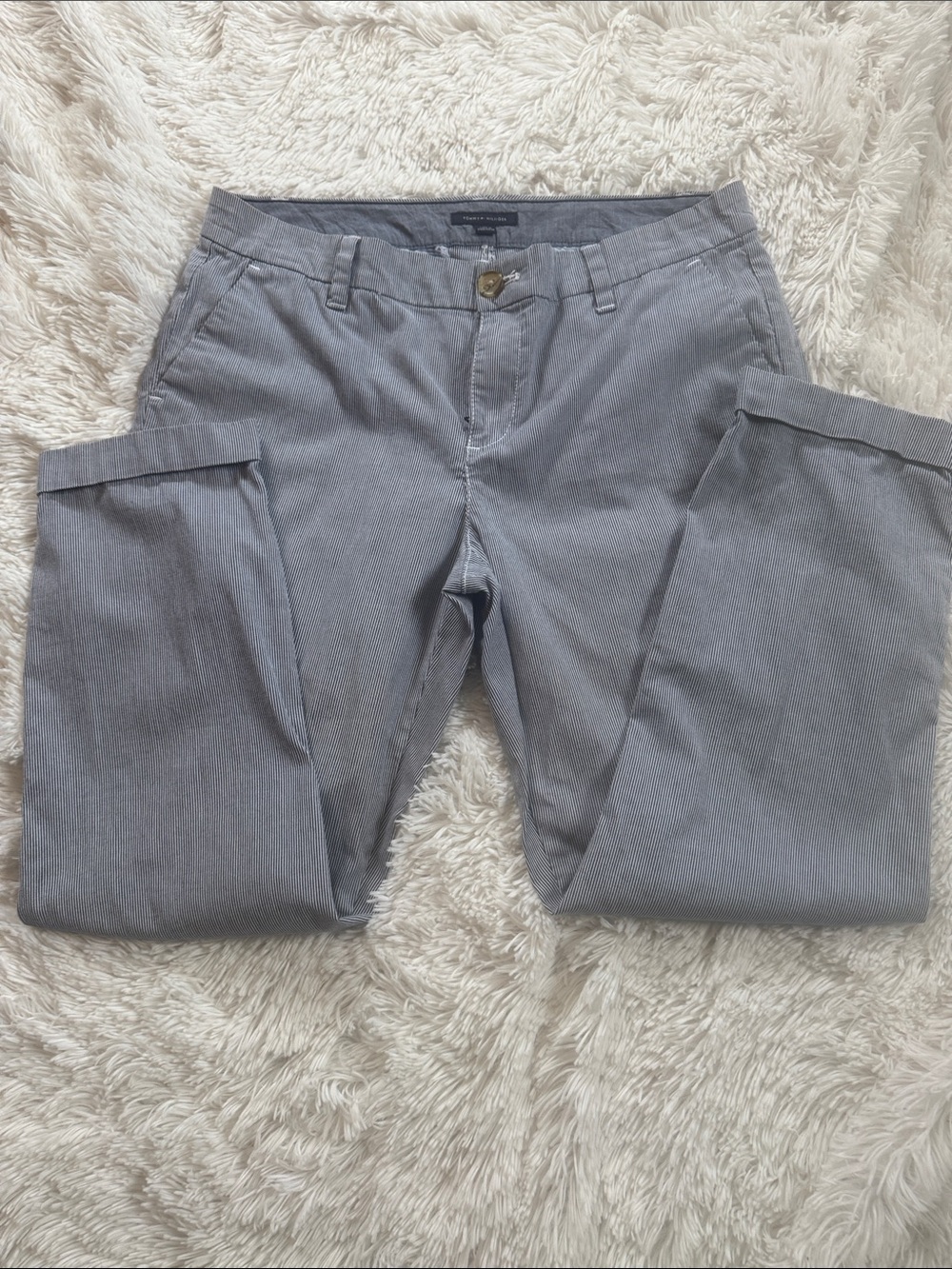 Tommy Hilfiger TH Women’s Hampton Pinstripe Flat Front Chino Pants Cuffed - Picture 8 of 9